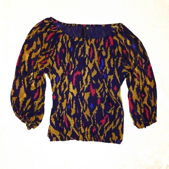 Willi Smith Boho Pattern Peasant Top - Picture 2 of 5